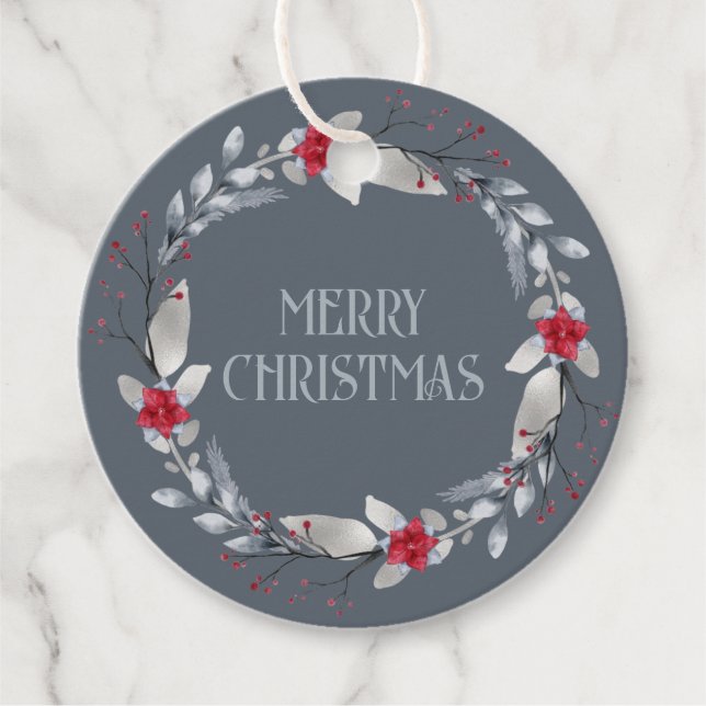 Elegant Silver Red Wand Festive Gåvor Etiketter (Framsida)