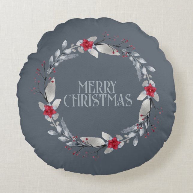 Elegant Silver Red Wand Festive Rund Kudde (Framsidan)