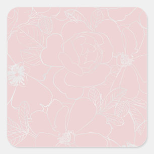 Elegant Silver Ro Blommigt Teckning Rosa Design Fyrkantigt Klistermärke
