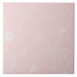Elegant Silver Ro Blommigt Teckning Rosa Design Kakelplatta