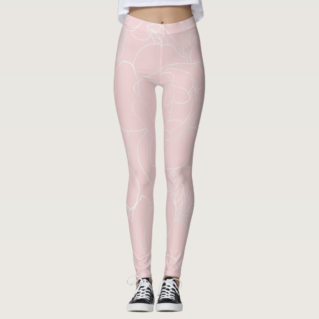 Elegant Silver Ro Blommigt Teckning Rosa Design Leggings (Framsida)