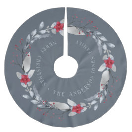 Elegant Silver Röd andning Festive Foliage Julgransmatta Borstad Polyester