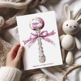 Elegant Silver Rosa Rattle Bow Baby Shower Inbjudningar