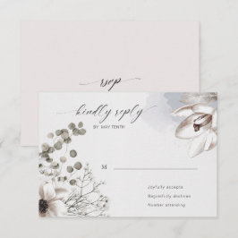 elegant silver roséblommig RSVP-svarskort OSA Kort