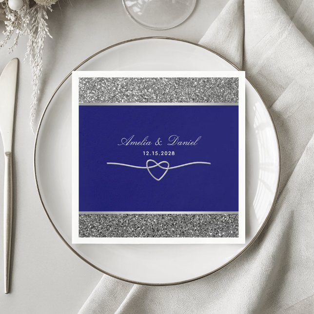 Elegant Silver Royal Blue Bröllop Napkins Pappersservett (Skapare uppladdad)