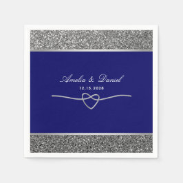 Elegant Silver Royal Blue Bröllop Napkins Pappersservett