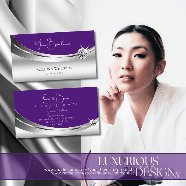 Elegant Silver Royal Lila med Sparkly Diamond Visitkort (Skapare uppladdad)