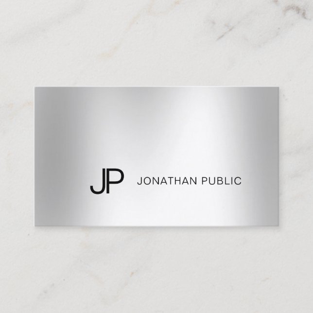 Elegant Silver: Se Professionellen Modern Monogram Visitkort (Framsida)