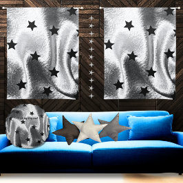 Elegant Silver Shimmer Black Star Fabric 50 x 84 t