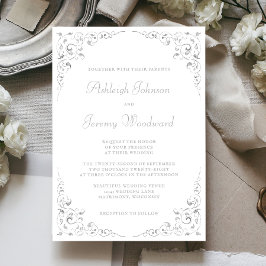 Elegant Silver Skript Botaniskt Ram Bröllop Inbjudningar