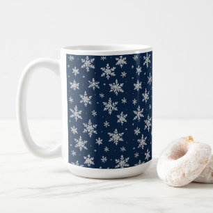 Elegant Silver Snöflinga Vinter Högtid Kaffemugg