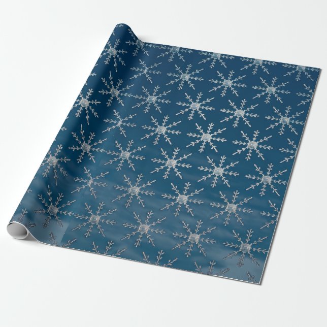 Elegant Silver Snöflingor om Blue Ombre Presentpapper (Utrullad)