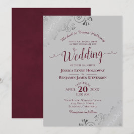 Elegant Silver Snöre Burgundy & Grått Formal Bröll Inbjudningar