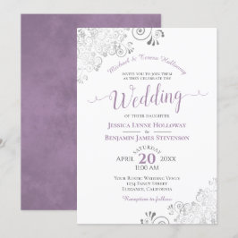 Elegant Silver Snöre Lavender Formell White Bröllo Inbjudningar