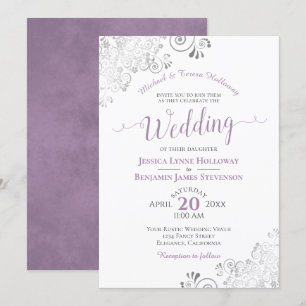 Elegant Silver Snöre Lavender Formell White Bröllo Inbjudningar
