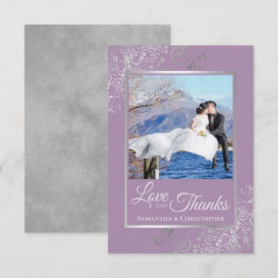 Elegant Silver Snöre om Lilac Kärlek & Tack Bröllo Kort