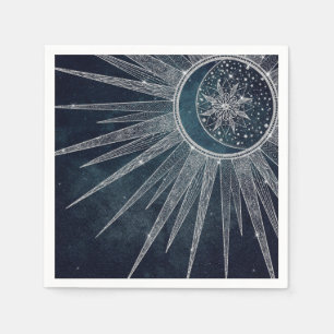 Elegant Silver Sol, Måne Doodle Mandala Blue Desi Pappersservett