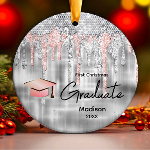 Elegant silver som droppar glitter monogram studen julgransprydnad keramik