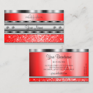 Elegant Silver Sparkling Ruby Red Glitter Monogram Visitkort