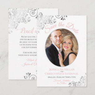 Elegant Silver Spets Fotografi Rosa Grå Vit Bröllo Spara Datumet