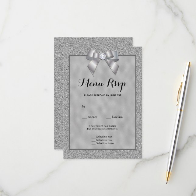Elegant Silver & Stilsamt Glitter Meny RSVP (Fram/Back In Situ)