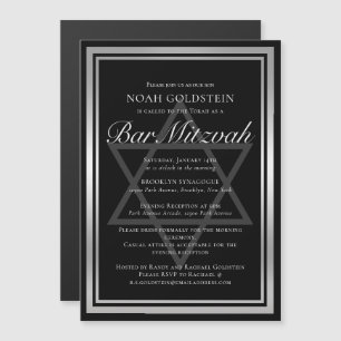 Elegant silver svart formell Bar Mitzvah Magnetisk Inbjudningskort