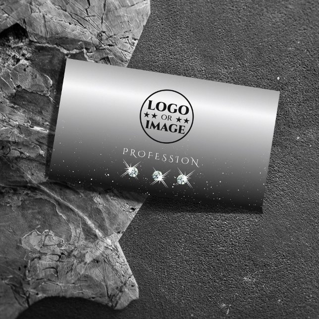 Elegant Silver Svart mousserande diamanter med Log Visitkort (Skapare uppladdad)