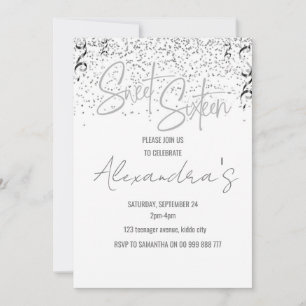 Elegant Silver Sweet sixteen Birthday Inbjudningar