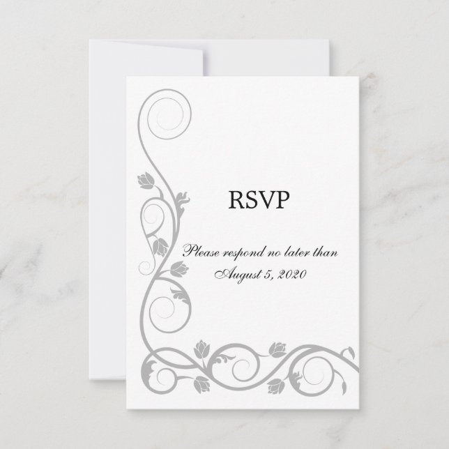Elegant Silver Swirls RSVP / Svarskort Inbjudningar (Framsida)