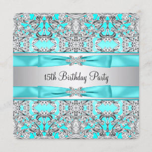 Elegant Silver Teal Blå Quinceanera Inbjudningar