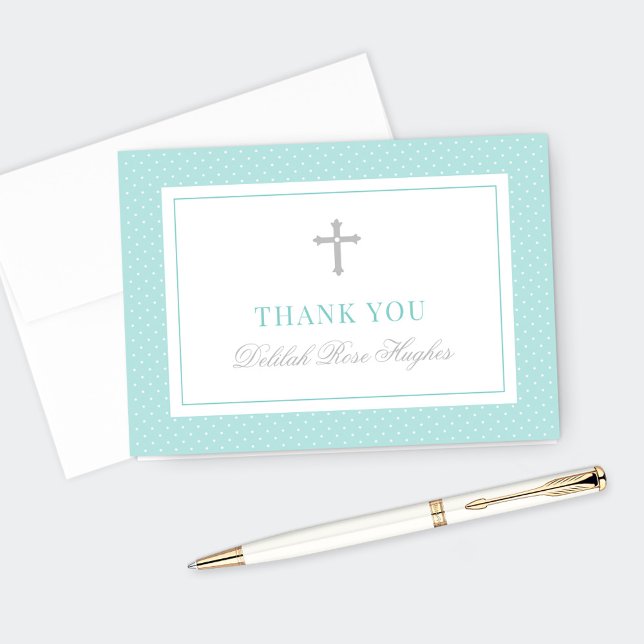 Elegant Silver Teal Girl First Communion Tack Kort (Skapare uppladdad)