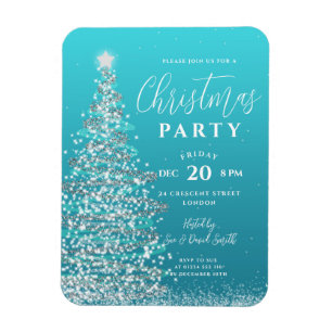Elegant Silver Teal Helgdag Inbjudan vid Julgran Magnet