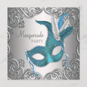 Elegant silver tealblå maskeradfest inbjudningar