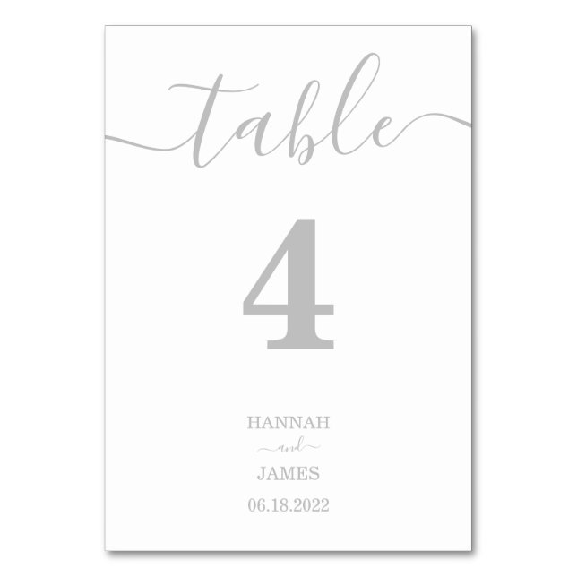Elegant silver typografi kalligrafi bröllop bordsnummer (Framsidan)