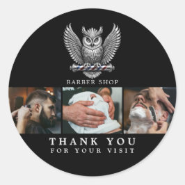 Elegant Silver Uggle Barber Shop Logotyp Frisör Runt Klistermärke