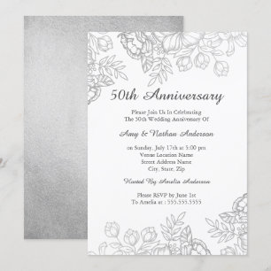 Elegant silver vintage blommig 50-årsjubileum inbjudningar