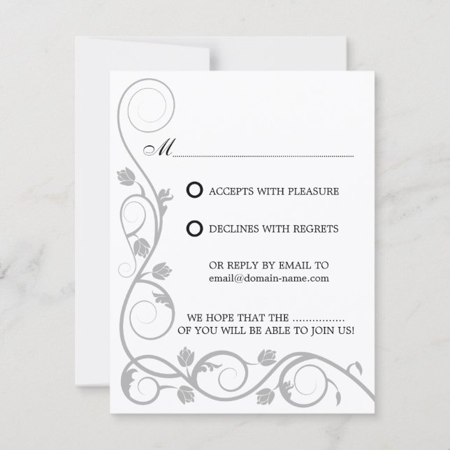 Elegant silver virvlar RSVP / svars kort (Baksida)