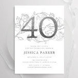 Elegant Silver Vit 40:e födelsedagen Inbjudningar<br><div class="desc">Elegant silver,  vit 40-årsfestinbjudan. Anpassadets moderna femininindesign med ro botaniska accenter och faux glitter silver. Enkel perfekt för inbjudan-kort i blommigt för en snyggt kvinnlig dag firande. Anpassa med dina egna detaljer. Skrivna Zazzle-inbjudningar eller digital utskrivbar mall för omedelbar nedladdning.</div>