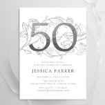 Elegant Silver Vit 50:e födelsedagen Inbjudningar<br><div class="desc">Elegant silver,  50:e födelsedagsfest inbjudan. Anpassadets moderna femininindesign med ro botaniska accenter och faux glitter silver. Enkel perfekt för inbjudan-kort i blommigt för en snyggt kvinnlig dag firande. Anpassa med dina egna detaljer. Skrivna Zazzle-inbjudningar eller digital utskrivbar mall för omedelbar nedladdning.</div>