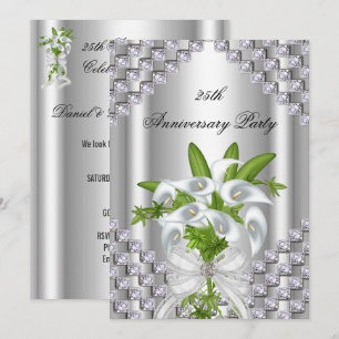 Elegant silver vit blomster 25-årsjubileum fest inbjudningar