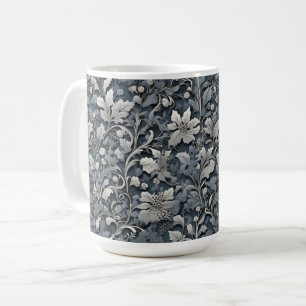 Elegant silver, vit grått blommigt kaffemugg