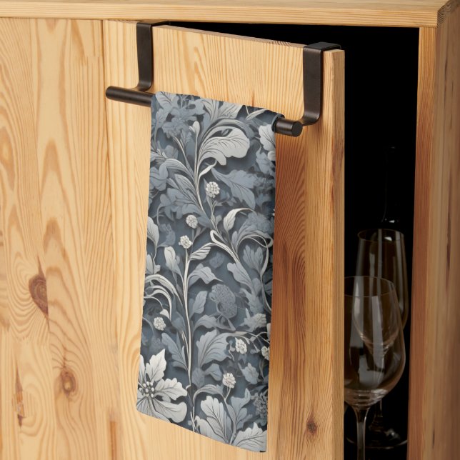 Elegant silver, vit grått blommigt  kökshandduk (Thirds Fold)