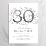 Elegant Silver Vita 30års födelsedag Inbjudningar<br><div class="desc">Elegant silver vit 30års födelsedag-partybjudan. Anpassadets moderna femininindesign med ro botaniska accenter och faux glitter silver. Enkel perfekt för inbjudan-kort i blommigt för en snyggt kvinnlig dag firande. Anpassa med dina egna detaljer. Skrivna Zazzle-inbjudningar eller digital utskrivbar mall för omedelbar nedladdning.</div>