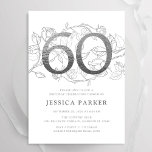 Elegant Silver Vita 60:e födelsedagen Inbjudningar<br><div class="desc">Elegant silver,  vit 60:e födelsedagsfest inbjudan. Anpassadets moderna femininindesign med ro botaniska accenter och faux glitter silver. Enkel perfekt för inbjudan-kort i blommigt för en snyggt kvinnlig dag firande. Anpassa med dina egna detaljer. Skrivna Zazzle-inbjudningar eller digital utskrivbar mall för omedelbar nedladdning.</div>