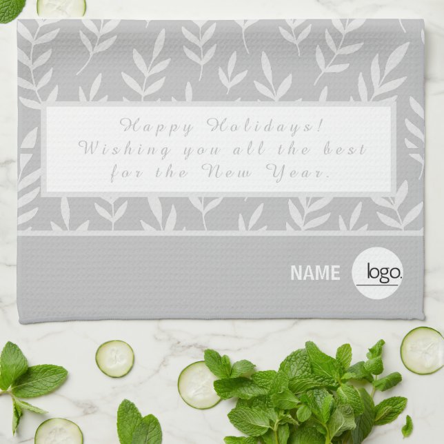 ELEGANT SILVER VITE LEAFY FOLIAGE HELGDAGARS LOGOT KÖKSHANDDUK (Vikta)