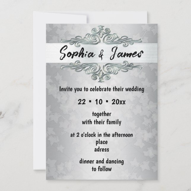 Elegant Silver Wedding Invitation – Custom card Inbjudningar (Framsida)