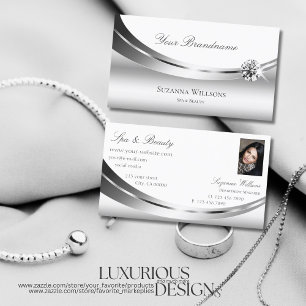 Elegant Silver White med Photo och Diamant Modern Visitkort