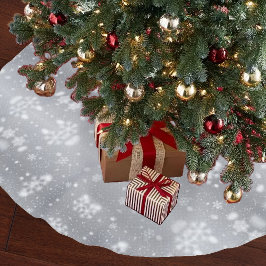 Elegant Silver White Snöflingor Julgransmatta Borstad Polyester