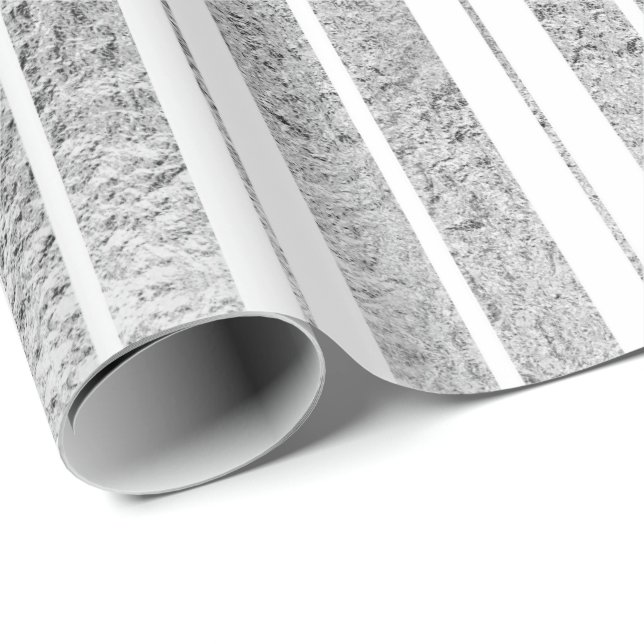 Elegant Silver White Stripe-Helgdag Presentpapper (Rullad Hörn)