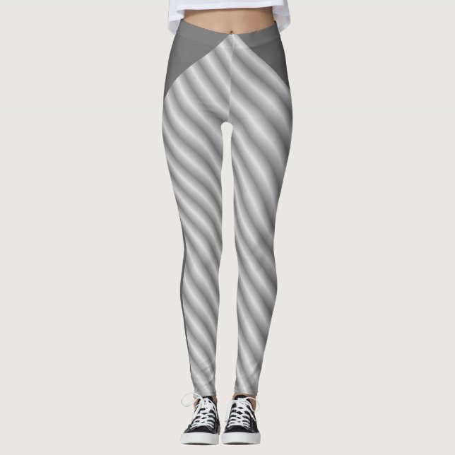 Elegant Silver White Stripe Leggings (Framsida)